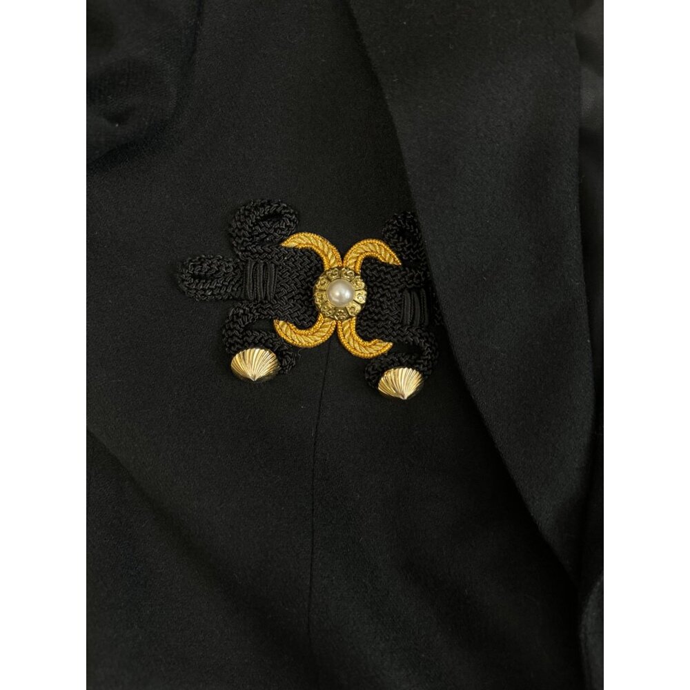 Over Qualified Blazer Womens 8 Embellished Crest Gold Braid Black Wool - Picture 7 of 11